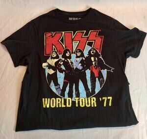 Kiss Classic World Tour '77 Rock T-Shirt Mens Vintage Style Size S (34/36)